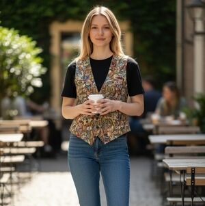 Vintage Facets by Mirrors Teddy Bear Tapestry Vest Medium Made in USA